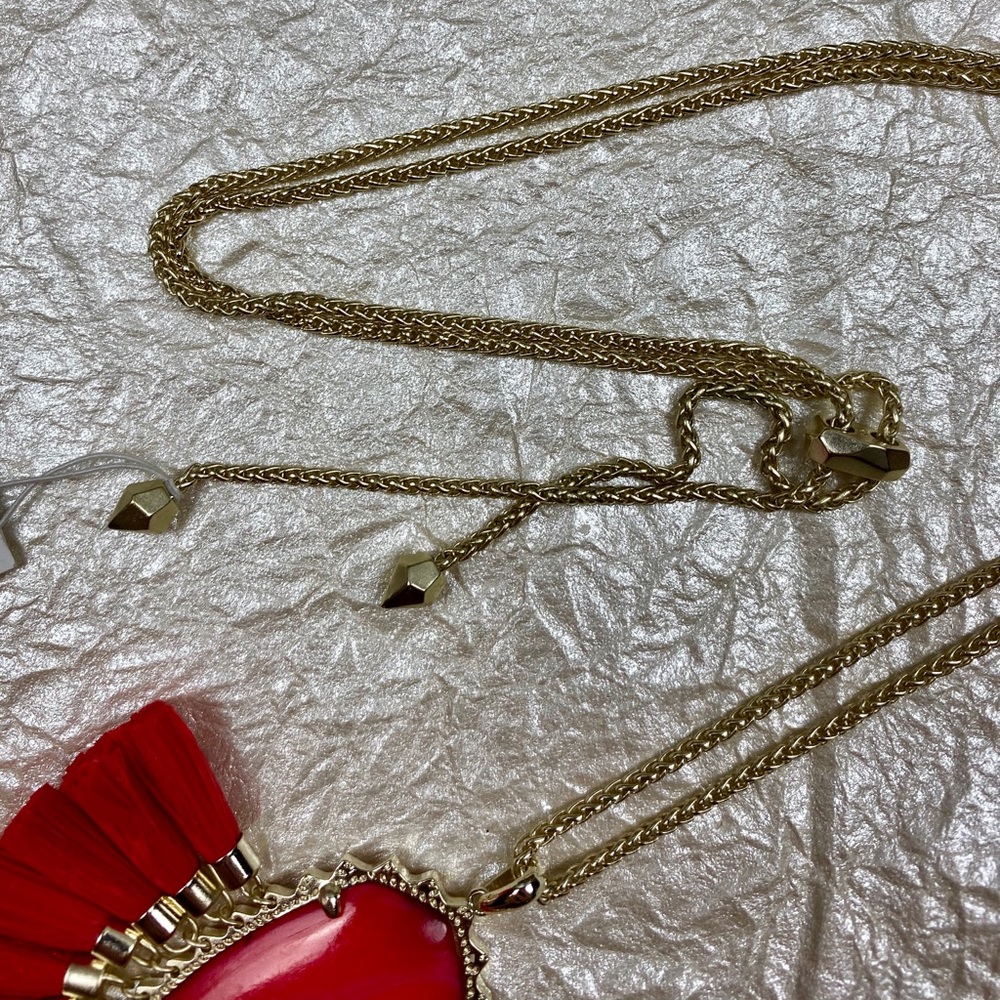 Kendra Scott Betsy Tassel Necklace Red & Gold NEW - Picture 4 of 8